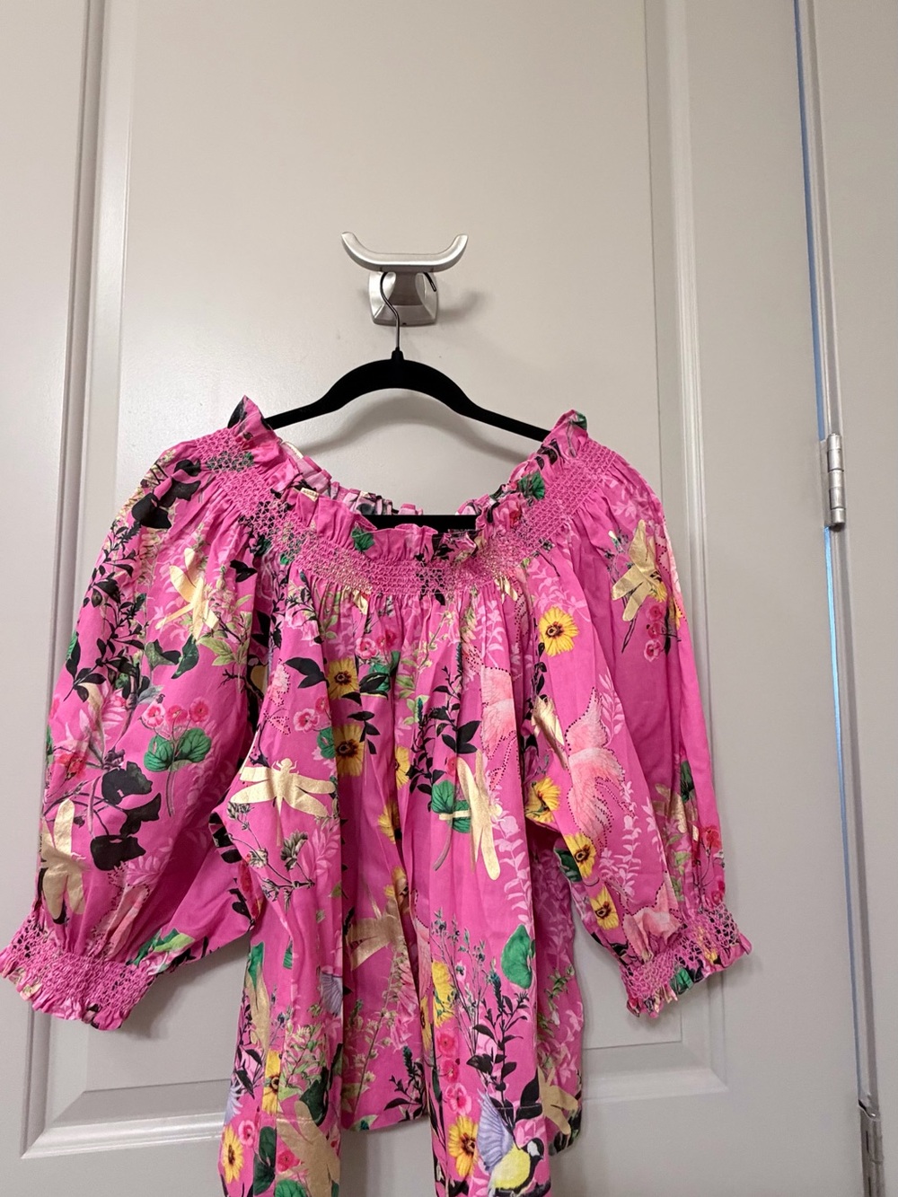 Cynthia Rowley Pink Floral Smocked Dress Top